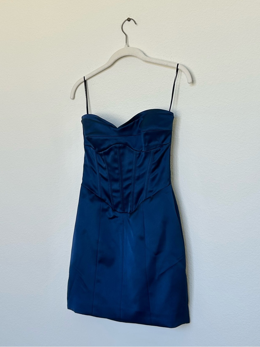 Reformation Pacie Strapless Mini Dress in Danube Navy Blue - Picture 5 of 10